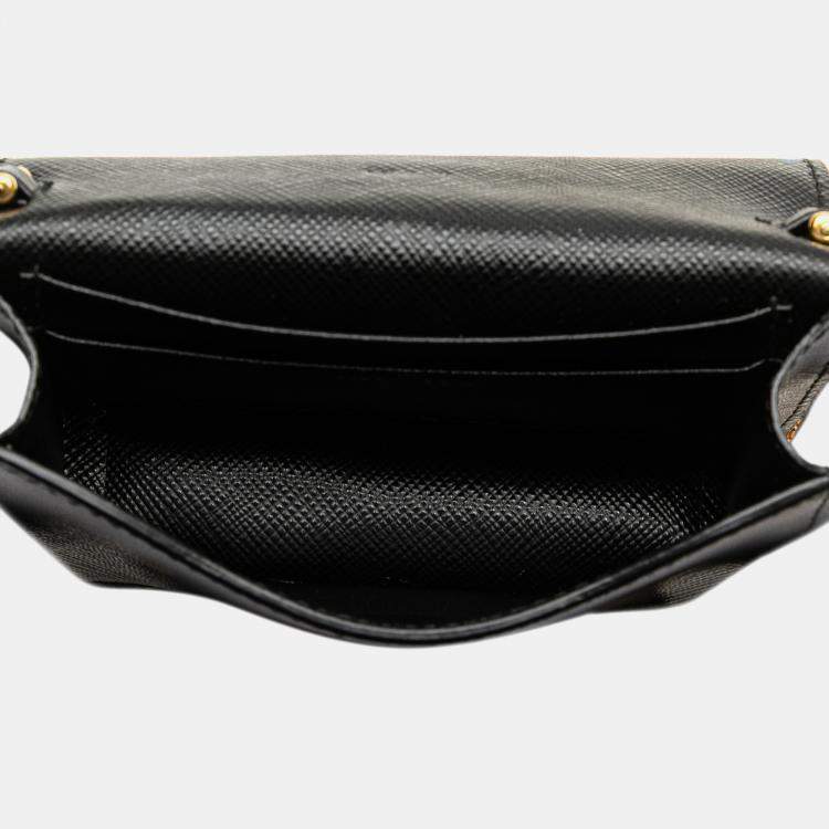 Pre Owned Prada Black Saffiano Card Holder On Chain