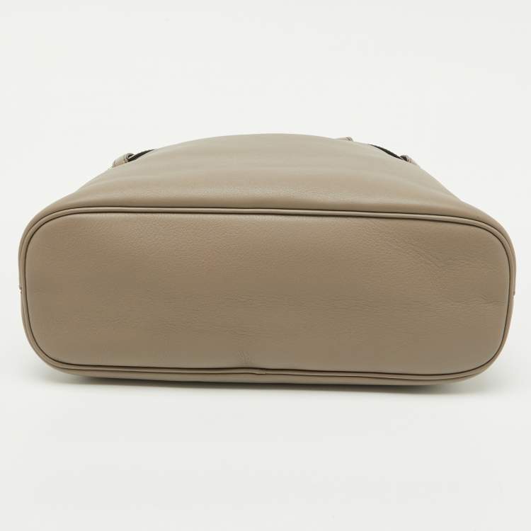 Pre Owned Prada Clay Grey Leather Small Buckle Detail Tote