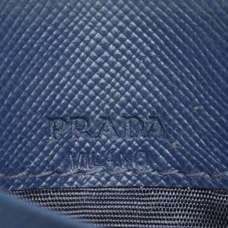 Pre Owned Prada Blue Saffiano Metal Leather Card Holder