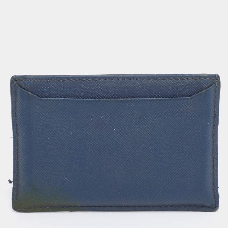 Pre Owned Prada Blue Saffiano Metal Leather Card Holder