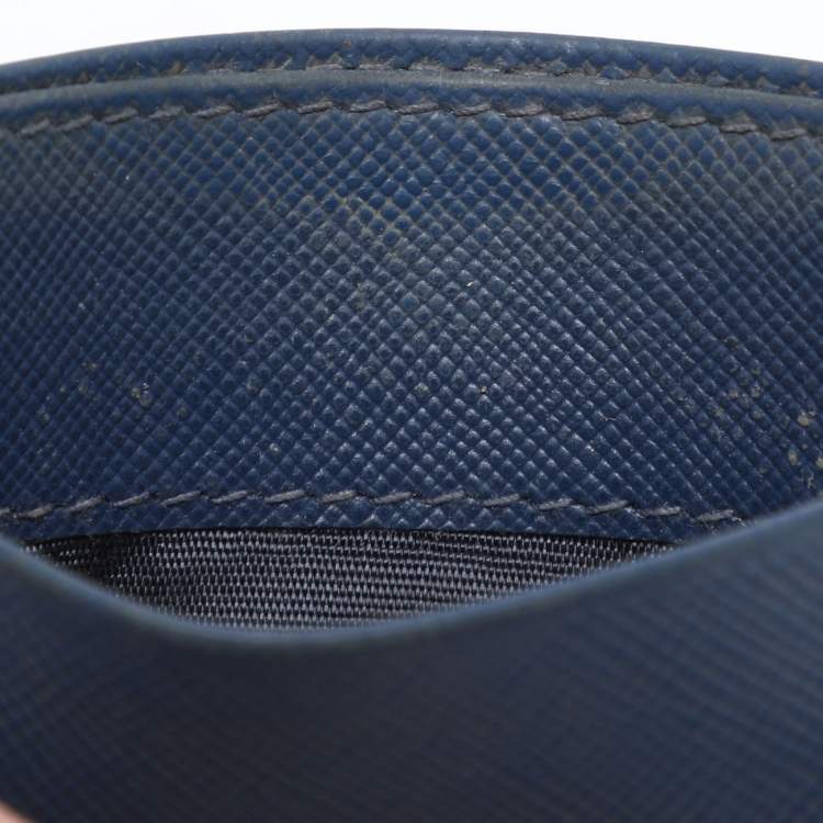Pre Owned Prada Blue Saffiano Metal Leather Card Holder
