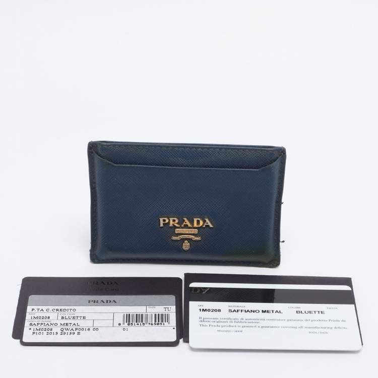 Pre Owned Prada Blue Saffiano Metal Leather Card Holder