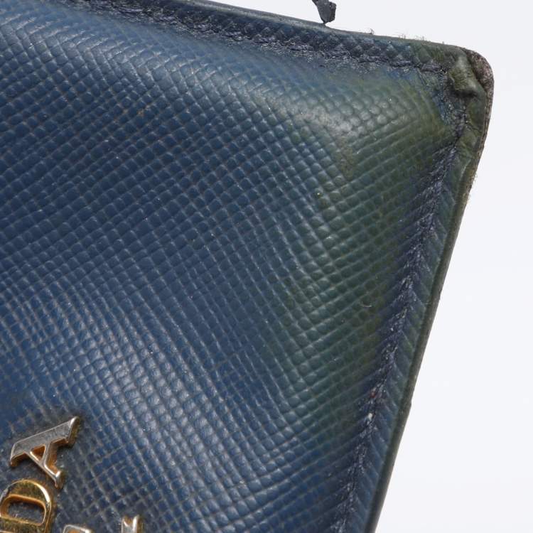 Pre Owned Prada Blue Saffiano Metal Leather Card Holder