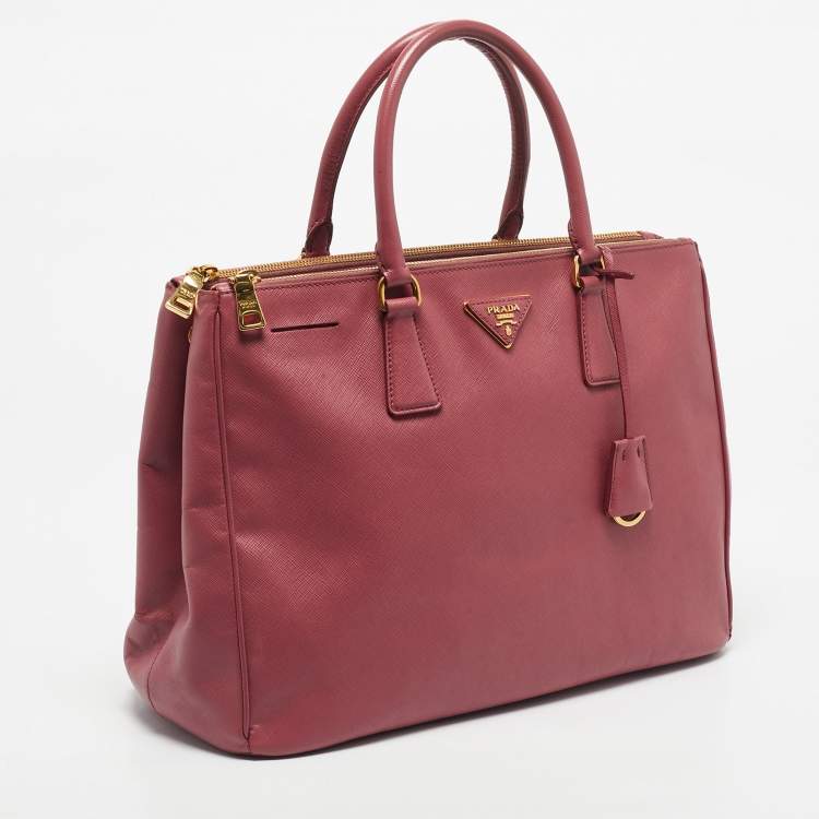 Pre Owned Prada Dark Pink Saffiano Leather Large Double Zip Tote