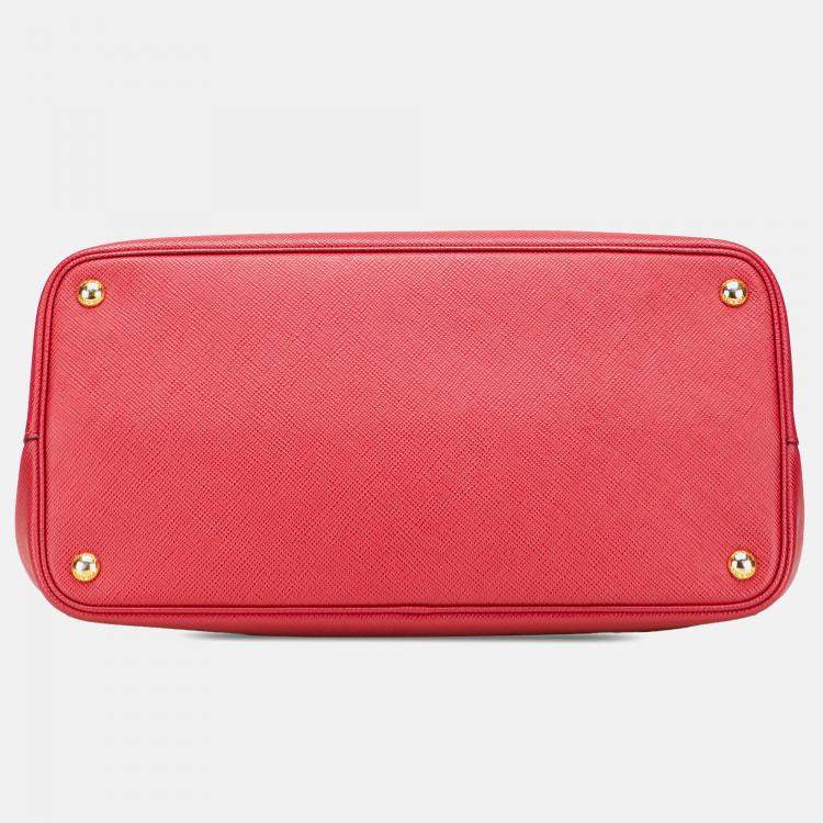 Pre Owned Prada Red Medium Saffiano Cuir Double Satchel