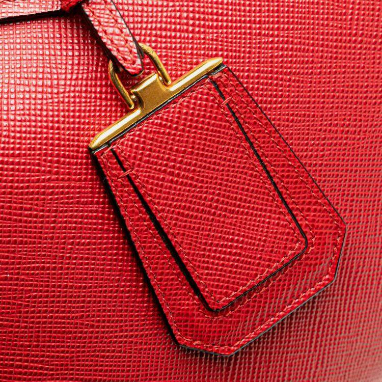 Pre Owned Prada Red Medium Saffiano Cuir Double Satchel