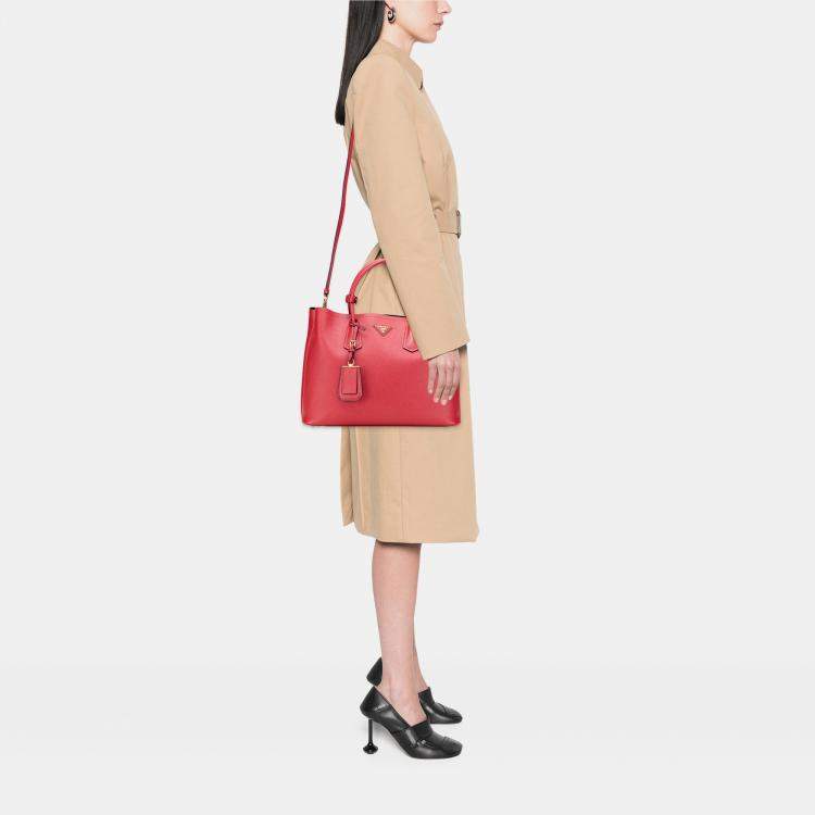 Pre Owned Prada Red Medium Saffiano Cuir Double Satchel