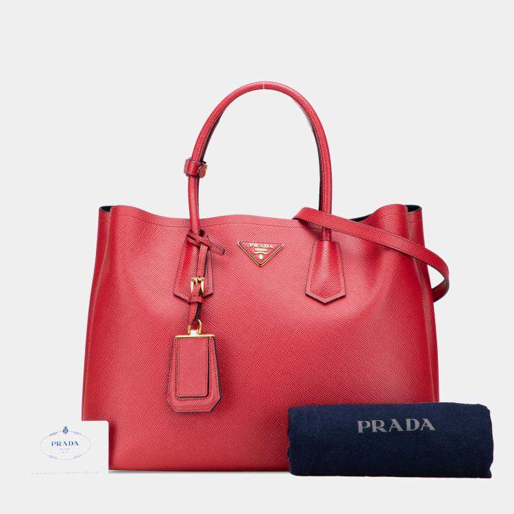 Pre Owned Prada Red Medium Saffiano Cuir Double Satchel