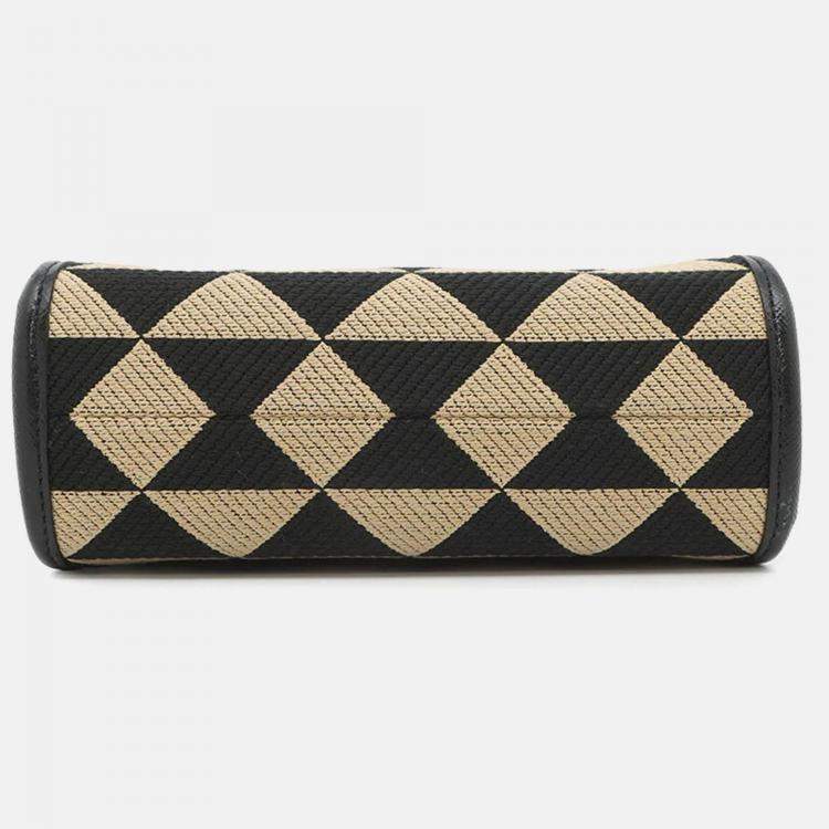 Pre Owned Prada Symbol Embroideryfabric Mini Bag Black/Beige Canvas