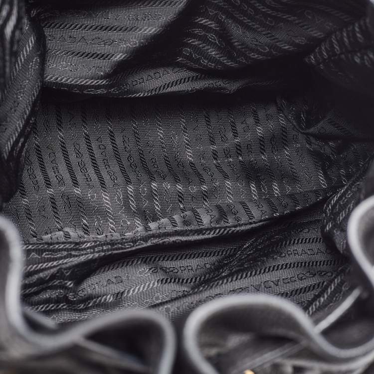 Pre Owned Prada Black Leather Cervo Drawstring Bag