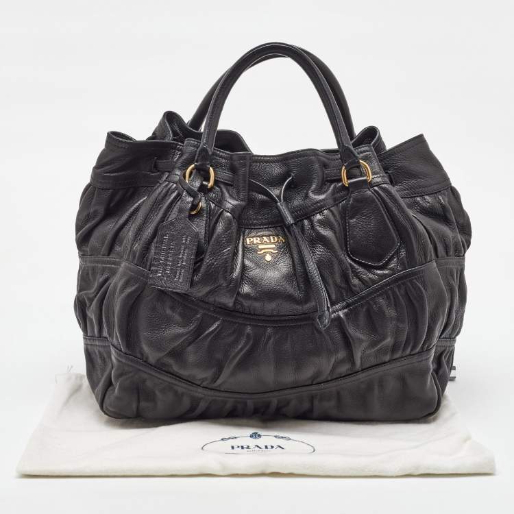 Pre Owned Prada Black Leather Cervo Drawstring Bag