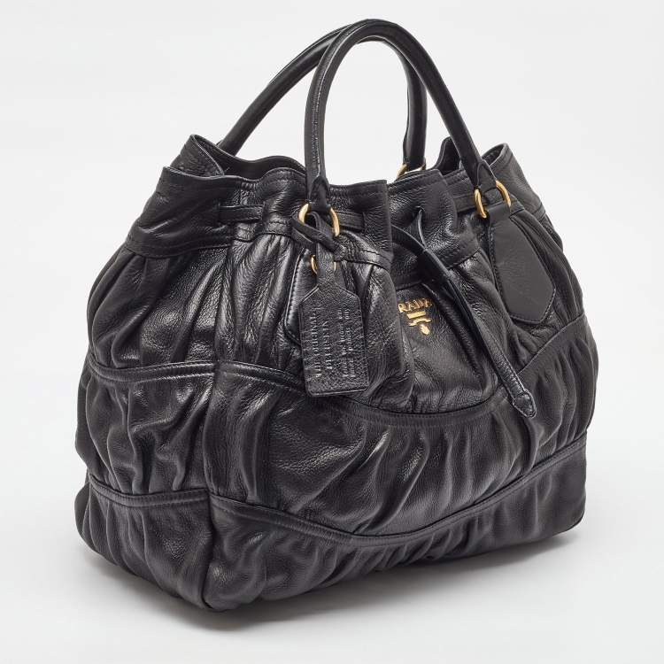 Pre Owned Prada Black Leather Cervo Drawstring Bag