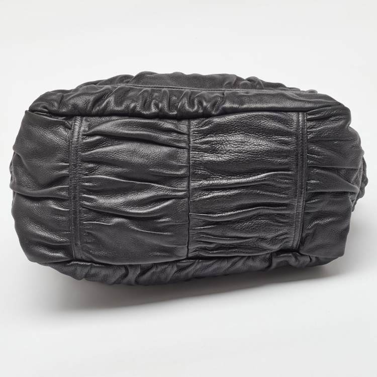 Pre Owned Prada Black Leather Cervo Drawstring Bag