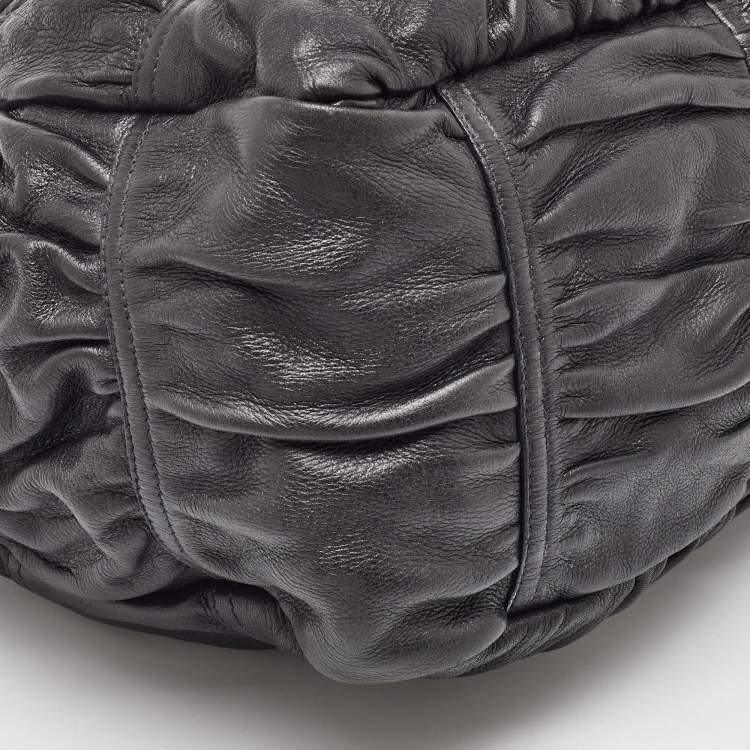 Pre Owned Prada Black Leather Cervo Drawstring Bag