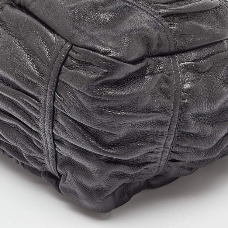 Pre Owned Prada Black Leather Cervo Drawstring Bag