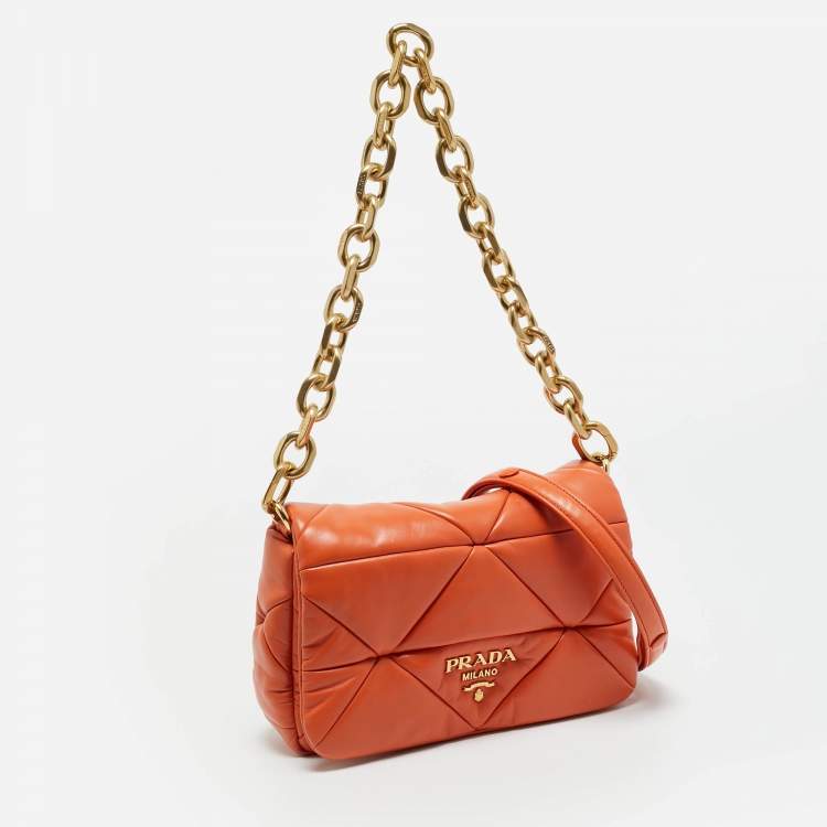 Pre Owned Prada Orange Nappa Leather Patchwork System Shoulder Bag