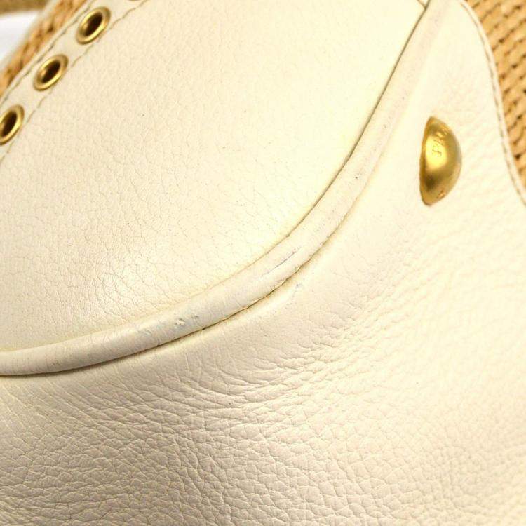 Pre Owned Prada White Beige Straw Handbag 
