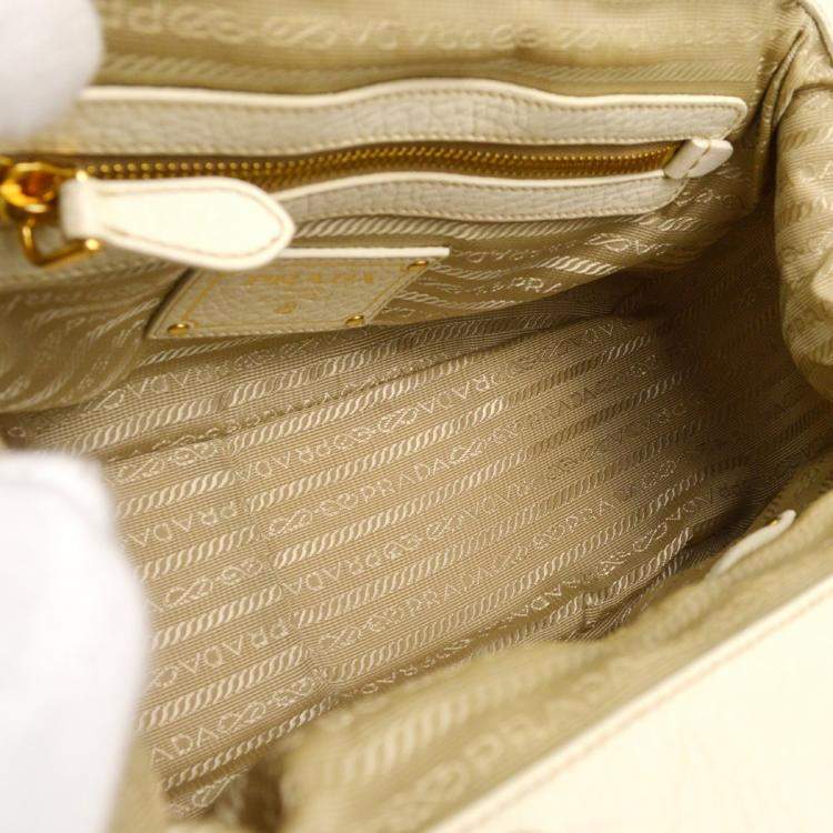 Pre Owned Prada White Beige Straw Handbag 