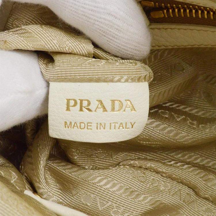 Pre Owned Prada White Beige Straw Handbag 
