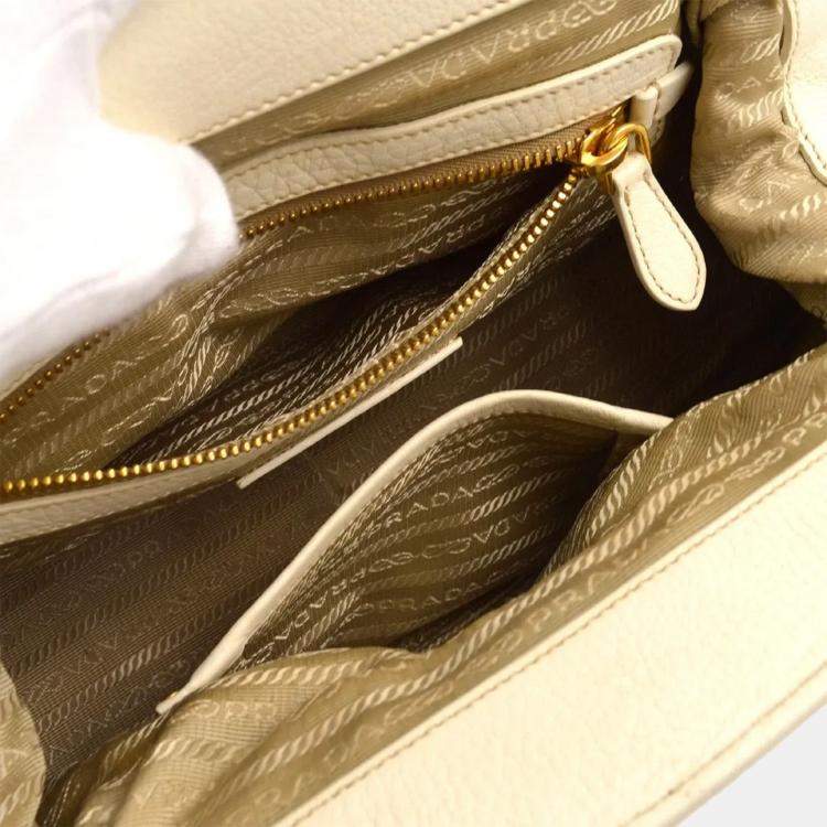 Pre Owned Prada White Beige Straw Handbag 