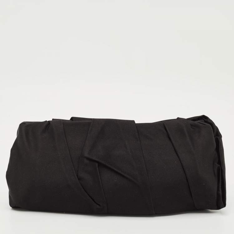 Pre Owned Prada Black Satin Pleated Frame Clutch