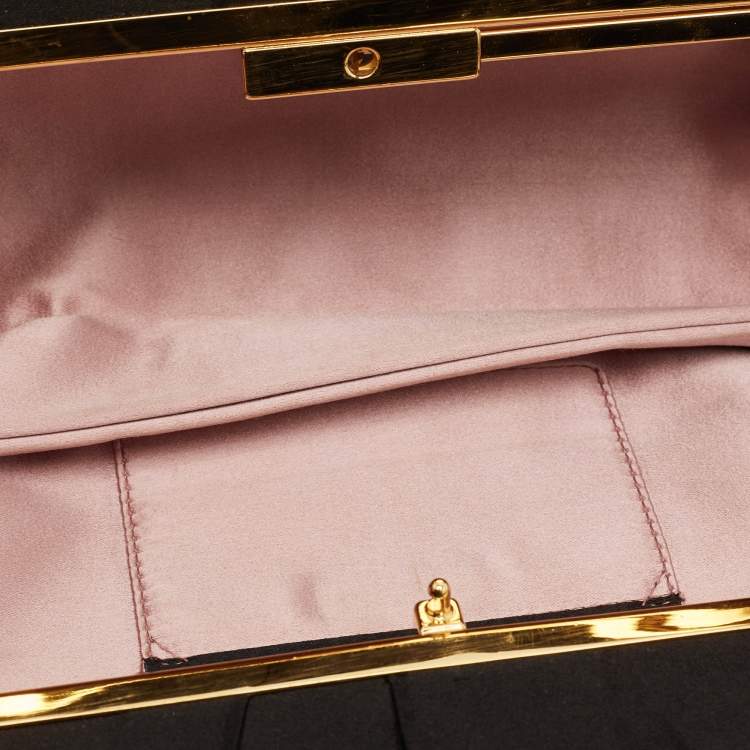 Pre Owned Prada Black Satin Pleated Frame Clutch