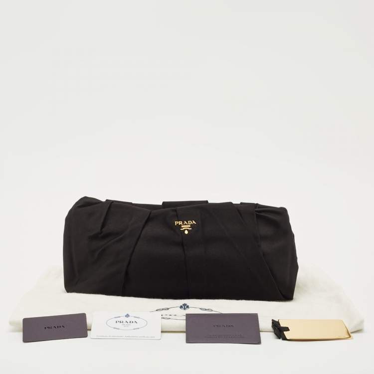 Pre Owned Prada Black Satin Pleated Frame Clutch