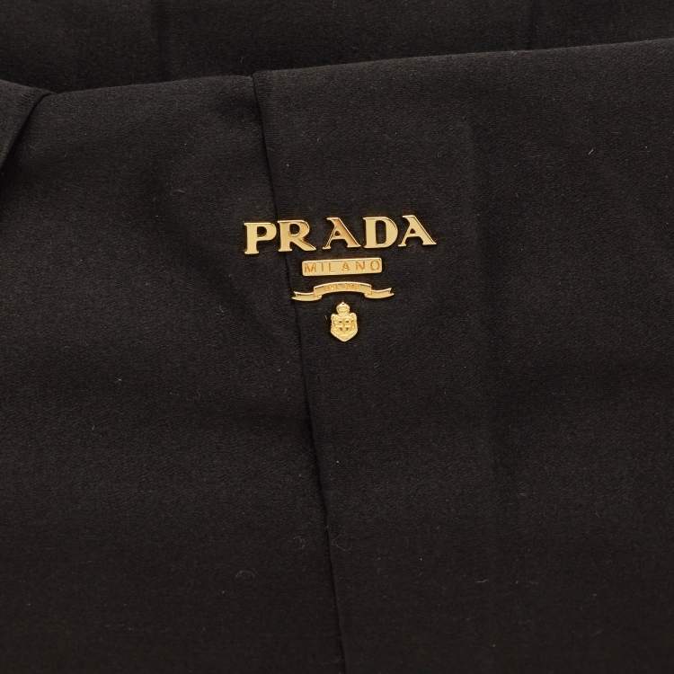 Pre Owned Prada Black Satin Pleated Frame Clutch