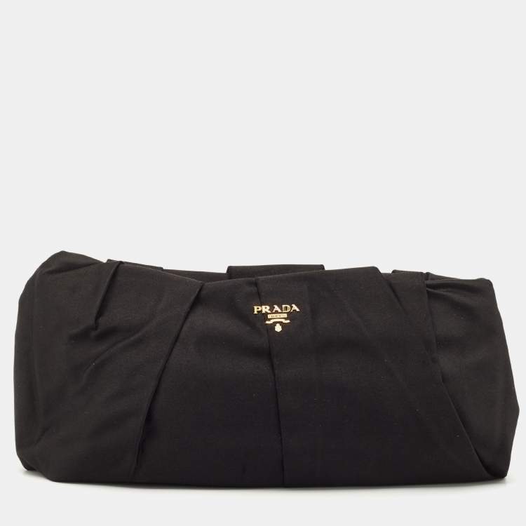 Pre Owned Prada Black Satin Pleated Frame Clutch