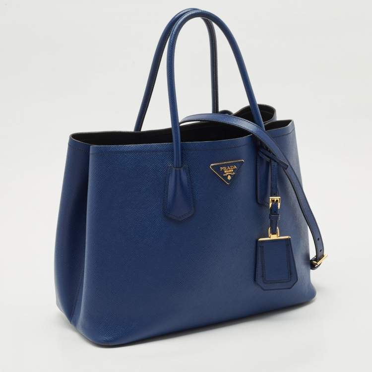 Pre Owned Prada Navy Blue Saffiano Cuir Leather Double Handle Tote