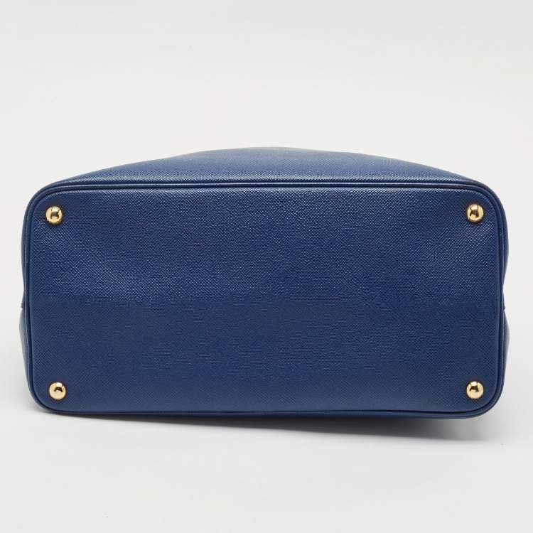 Pre Owned Prada Navy Blue Saffiano Cuir Leather Double Handle Tote