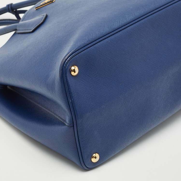 Pre Owned Prada Navy Blue Saffiano Cuir Leather Double Handle Tote