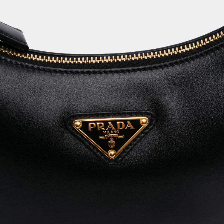 Pre Owned Prada Black Small Soft Calf Arque Satchel
