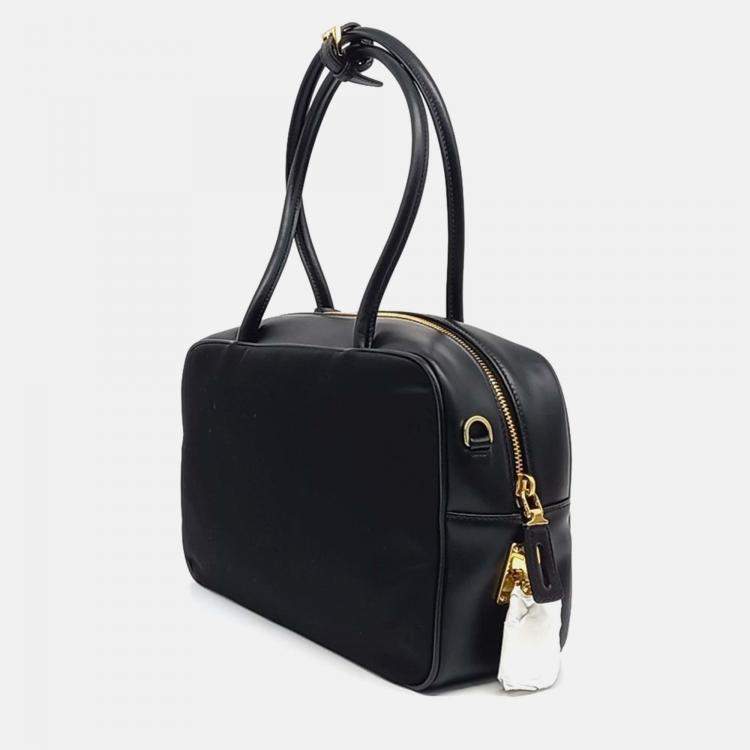 Pre Owned Prada Black Leather Re-Nylon Vitello Shoulder Bag