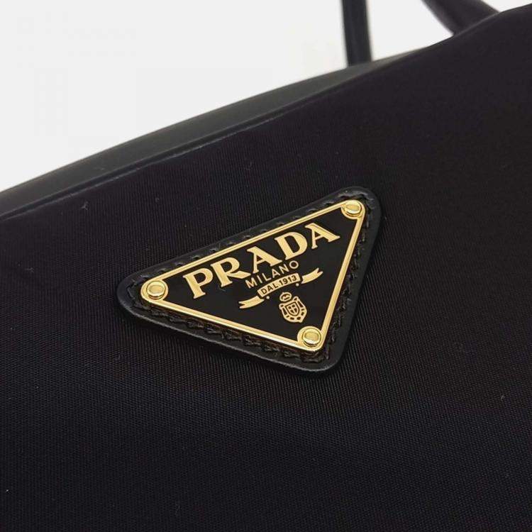 Pre Owned Prada Black Leather Re-Nylon Vitello Shoulder Bag
