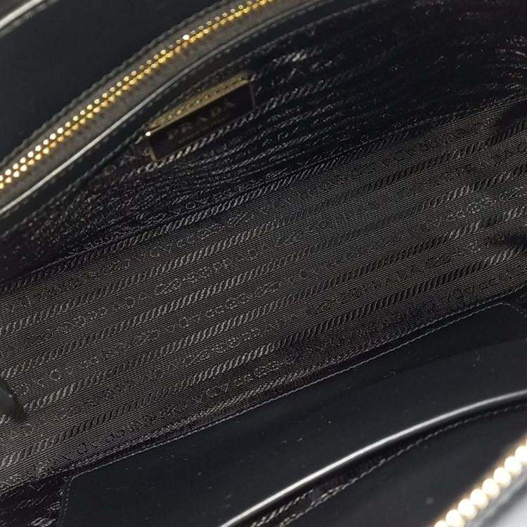 Pre Owned Prada Black Leather Re-Nylon Vitello Shoulder Bag