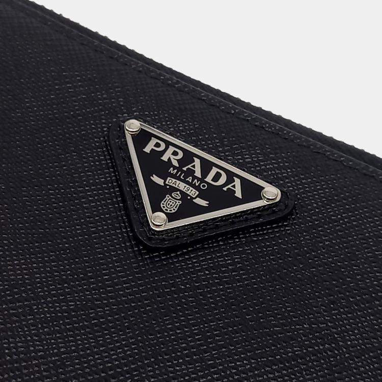 Pre Owned Prada Black Leather Saffiano Triangle Mini Pouch