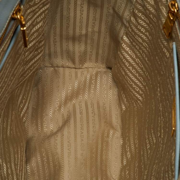 Pre Owned Prada Light Blue/White Saffiano Lux Leather Large Shopper Tote