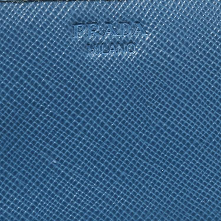 Pre Owned Prada Blue Saffiano Lux Leather Flap Continental Wallet