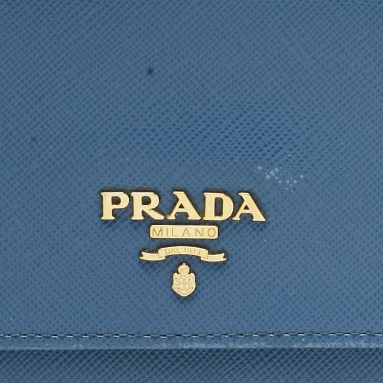 Pre Owned Prada Blue Saffiano Lux Leather Flap Continental Wallet