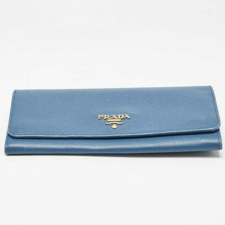 Pre Owned Prada Blue Saffiano Lux Leather Flap Continental Wallet