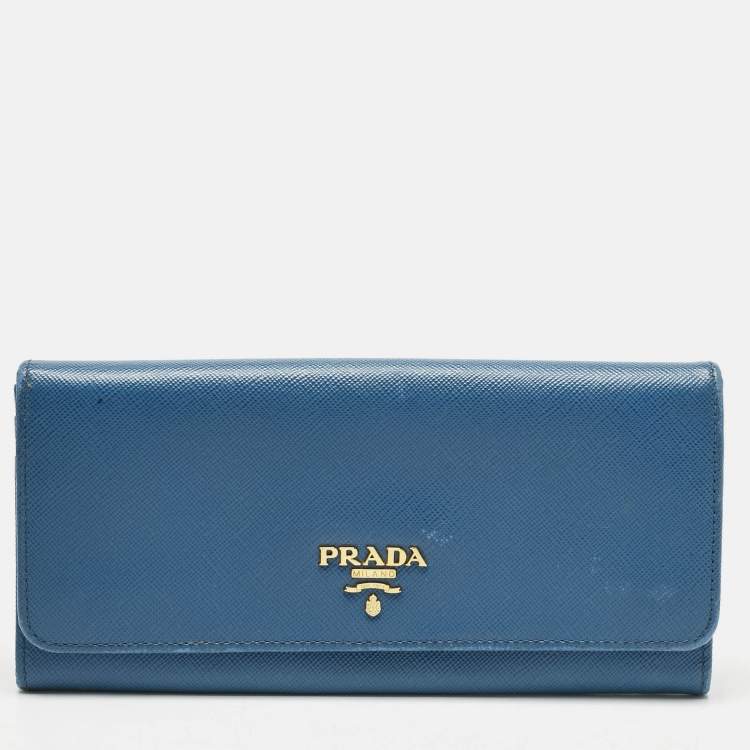 Pre Owned Prada Blue Saffiano Lux Leather Flap Continental Wallet