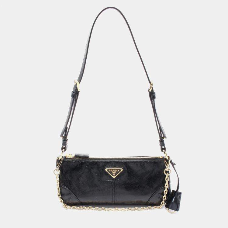 Pre Owned Prada Re-Edition 2002 Medium Black Leather Shoulder Bag