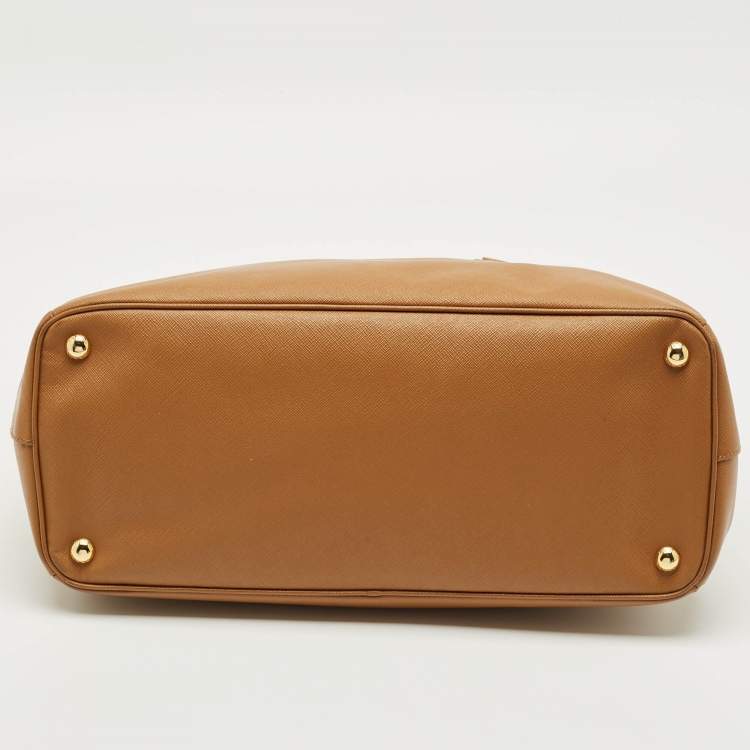 Pre Owned Prada Caramel Brown Saffiano Lux Leather Large Galleria Double Zip Tote