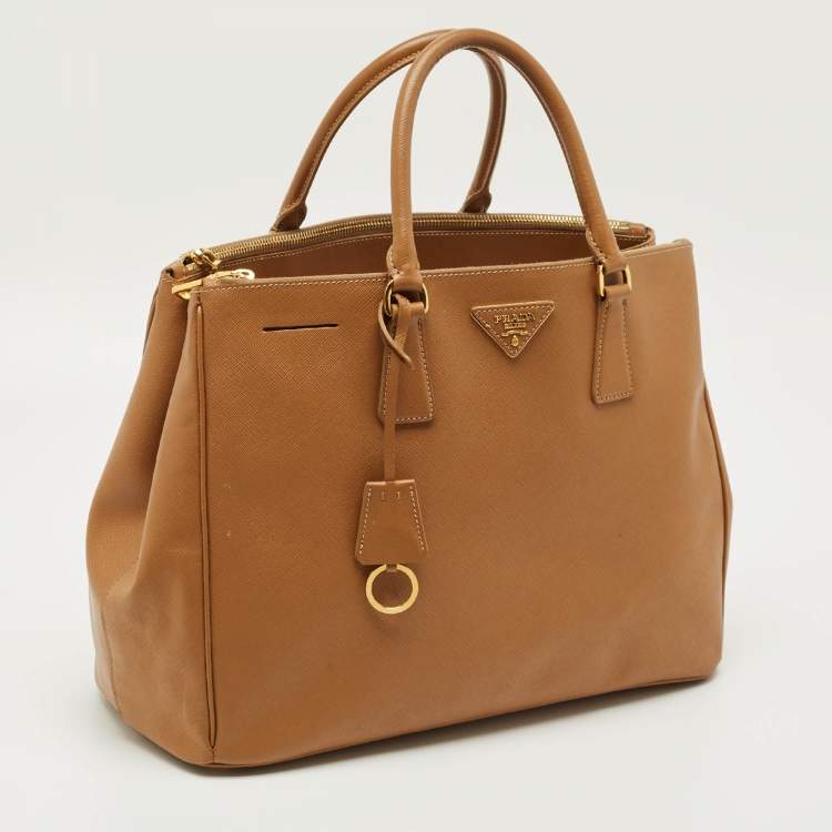 Pre Owned Prada Caramel Brown Saffiano Lux Leather Large Galleria Double Zip Tote