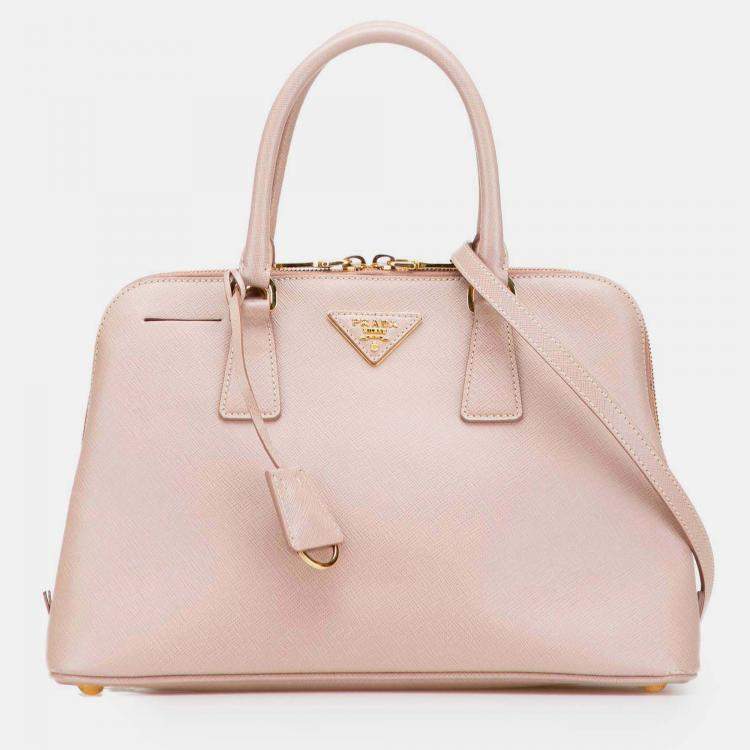 Pre Owned Prada Pink Medium Saffiano Lux Promenade Satchel