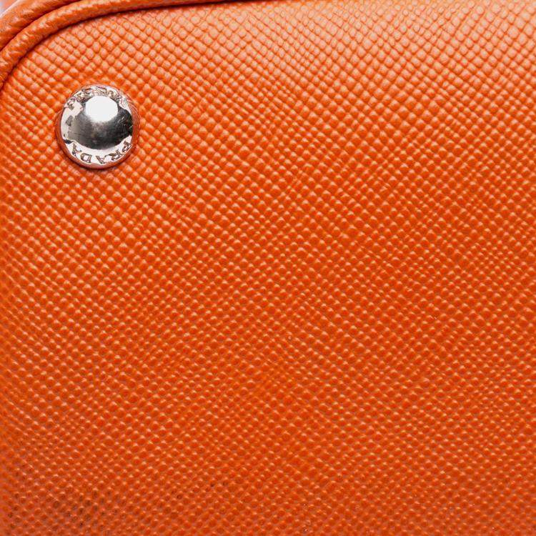 Pre Owned Prada Orange Medium Saffiano Cuir Double Satchel