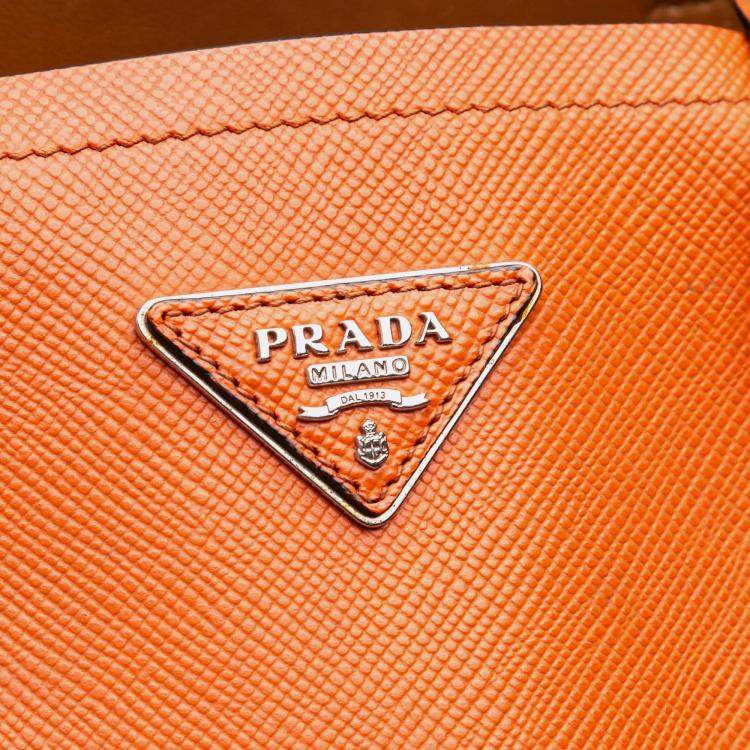 Pre Owned Prada Orange Medium Saffiano Cuir Double Satchel
