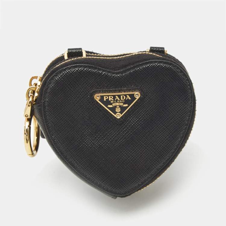 Pre Owned Prada Black Saffiano Leather Heart Double Pouch