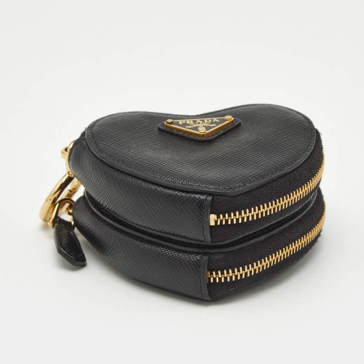 Pre Owned Prada Black Saffiano Leather Heart Double Pouch